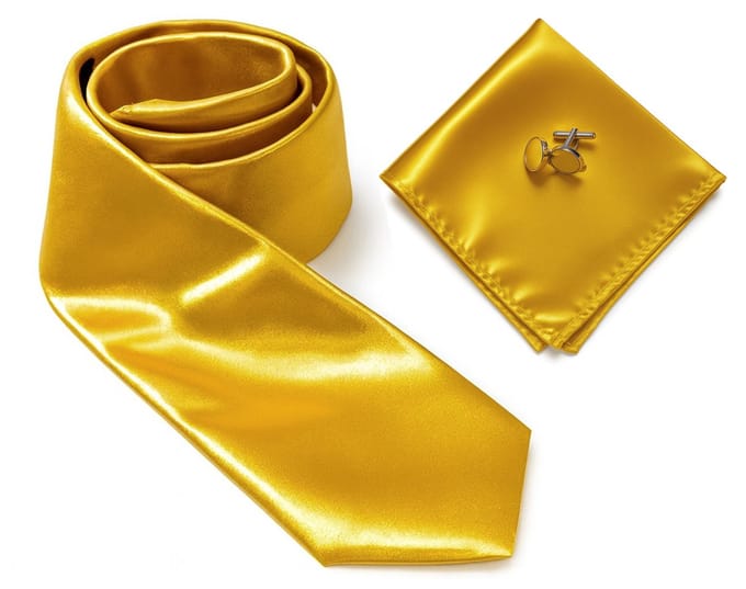 Sorprese Stropdas met Pochet en Manchetknopen - Goud - 7.5cm - Satijn - Stropdassen - Pochette - Cadeau