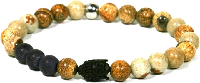 IbizaMen - heren armband - Jaspis natuurstenen - buddha van hertengewei - 20cm