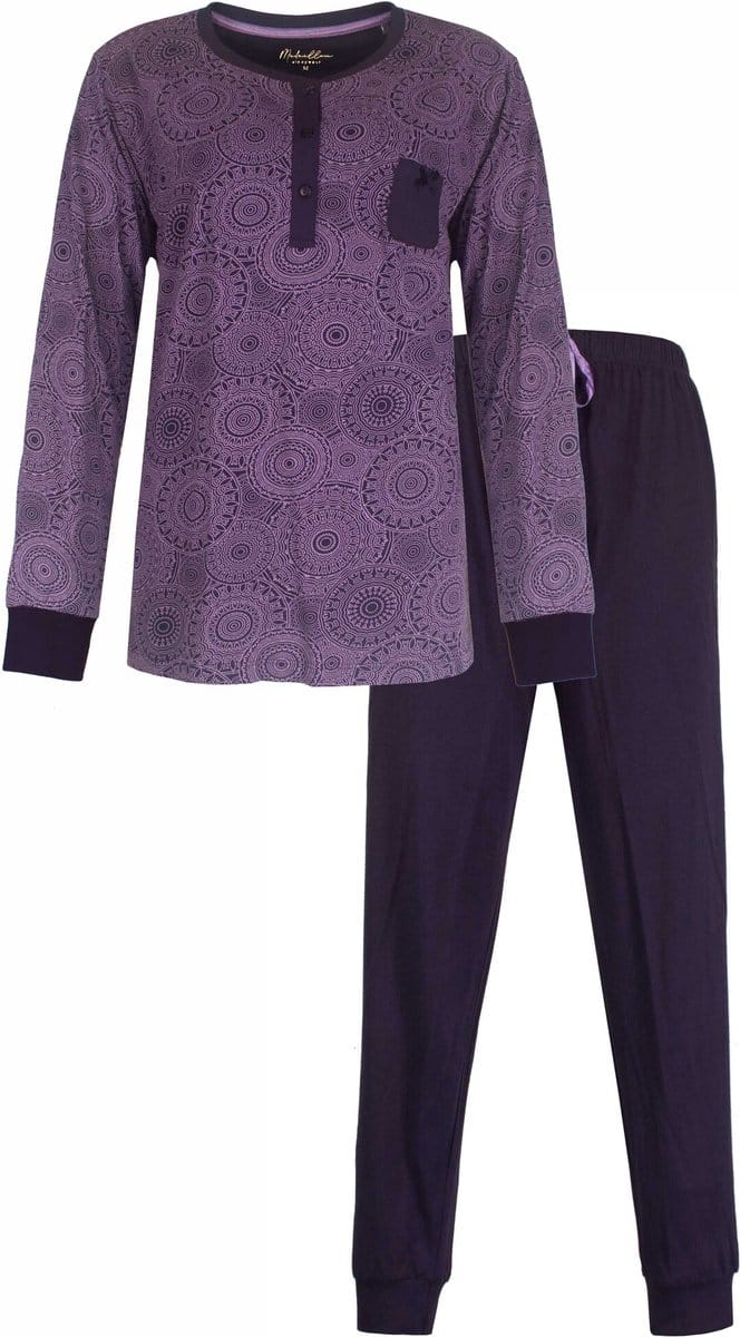 Medaillon Dames Pyjama - Katoen - Polo Sluiting - Paars - Maat S
