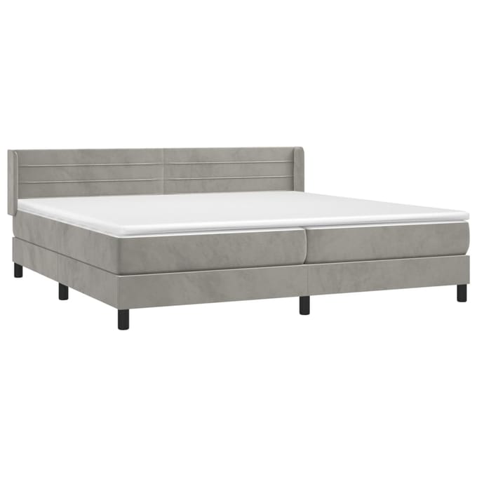 vidaXL - Boxspring - met - matras - fluweel - lichtgrijs - 200x200 - cm