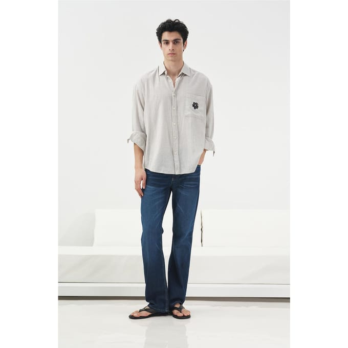 Regular Fit Lange Mouw Velours Shirt met Zak