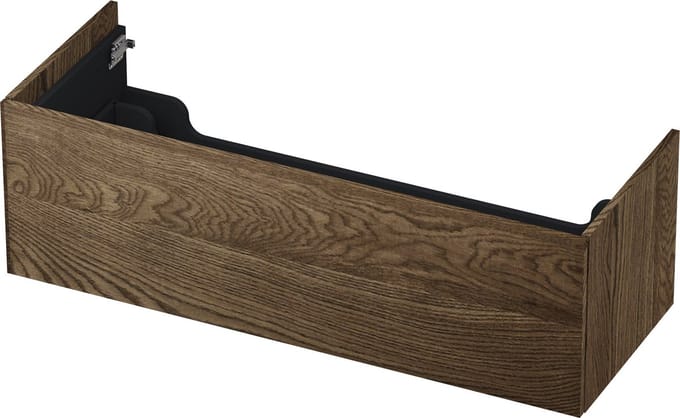 INK wastafelonderkast 1 lade greeploos push to open echt hout 120x45x38cm, massief eiken charcoal