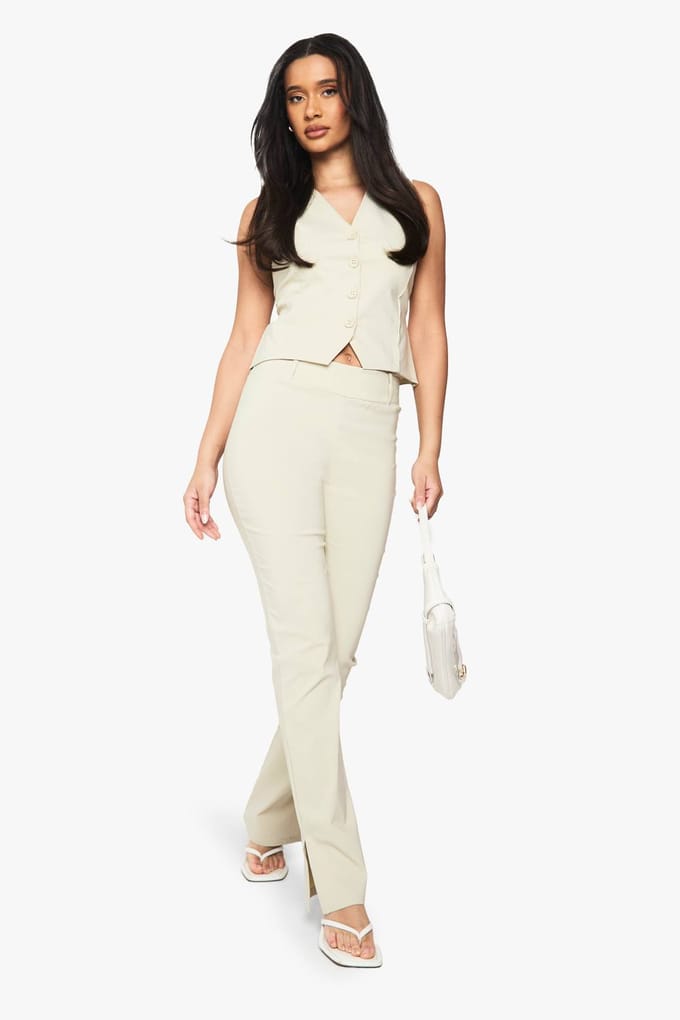 boohoo Dames Bengaline Slim Flare Broek | Ecru | Maat: 38
