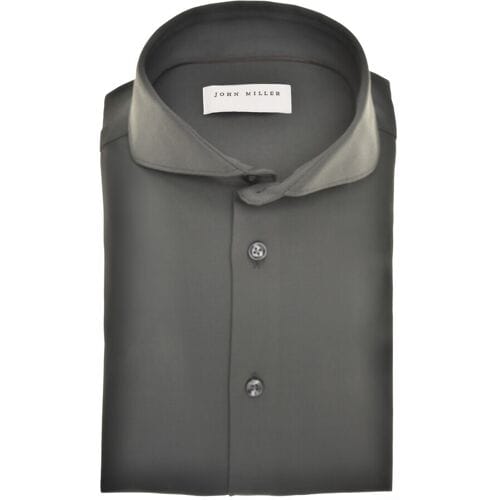 John Miller Overhemd Plain Color Hyperstretch Cutaway Collar Donker Groen Melange / male