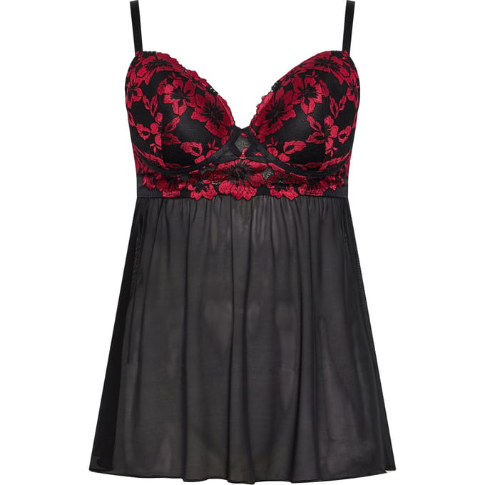 Yours Zwarte En Rode Kanten Babydoll Size 85G