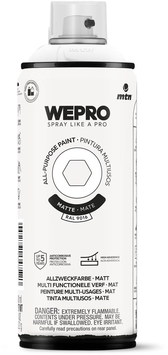 Spuitbus Ral 9016 Wit Mat MTN WEPRO ALL-PURPOSE PAINT 400ML