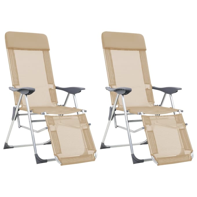 vidaXL - Campingstoelen - met - voetensteun - 2 - st - inklapbaar - textileen - crème