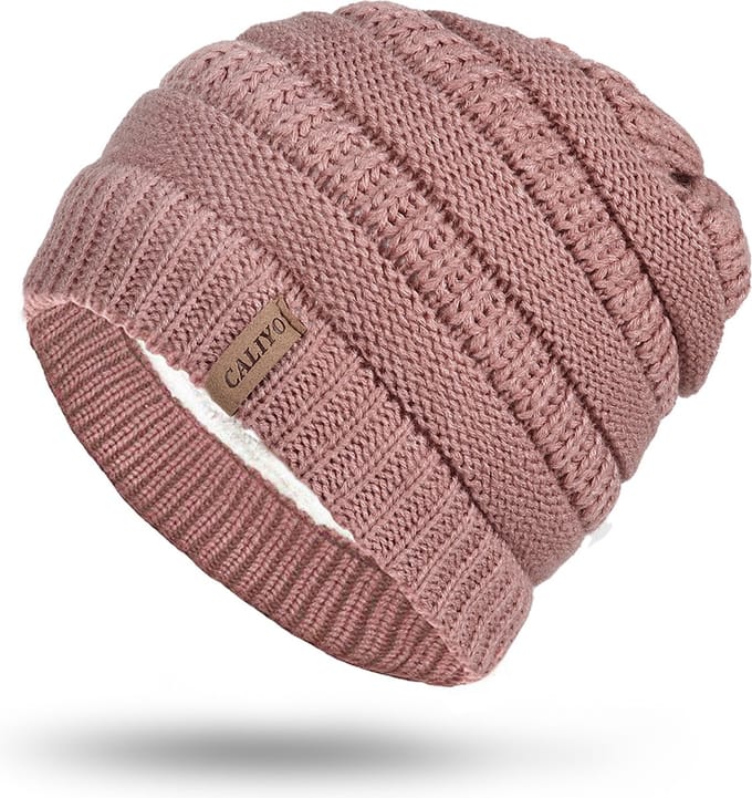 CALIYO Beanie Muts - Wintermuts - Beanie Heren & Dames - Warme Mutsen - Gebreide Skimutsen - Gevoerd Wol - Roze