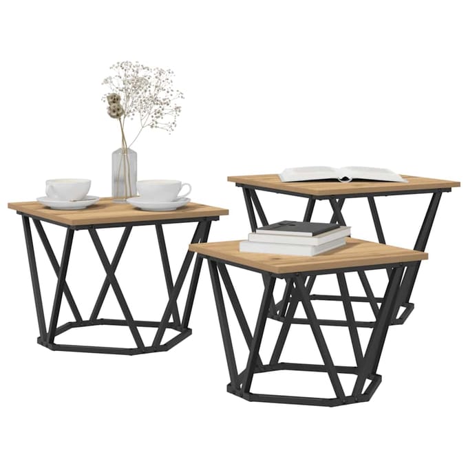 vidaXL - Salontafel - 3 - st - Artisan - Eiken - 50 - x - 50 - x - 40 - cm