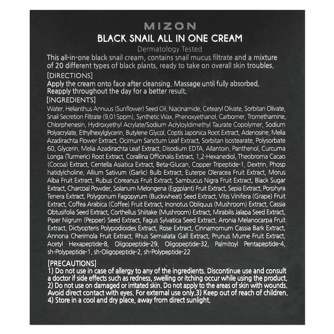 MIZON Black Snail Crème Tout-en-Un 75 ml - crème pour le visage au mucus d'escargot africain