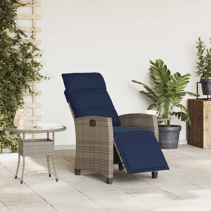 vidaXL - Verstelbare - tuinstoel - met - bijzettafel - poly - rattan - grijs