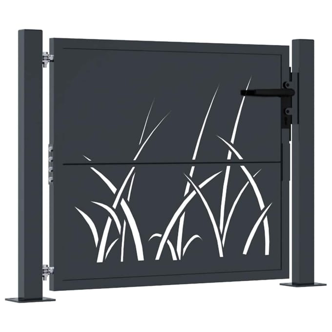 vidaXL Poort 100x100 cm met grasontwerp staal antracietkleurig