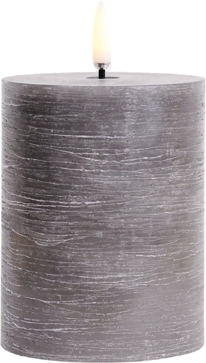 Led Kaars GRIJS  Uyuni - GREY Led kaars - 3D VLAM - LED Metallic GREY Pillar Candle - 7,5 x Hoogte 10 cm