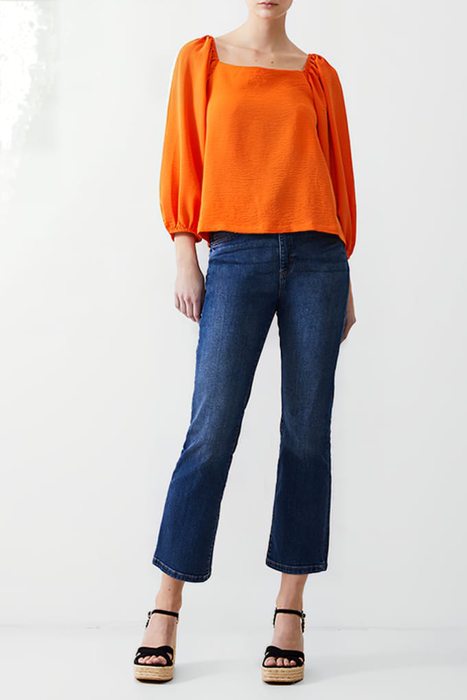 French Connection Balloon Slv Sq Nk Crinkle Top Mandarin Größe: 8 | Blusen Outlet | Damen