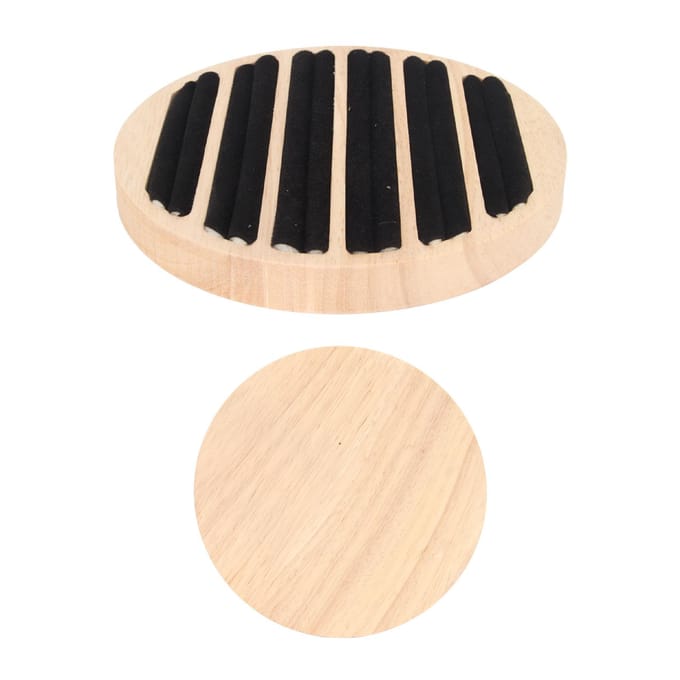 Boîte à bijoux ronde à 6 emplacements pour boucles d'oreilles et colliers. beige