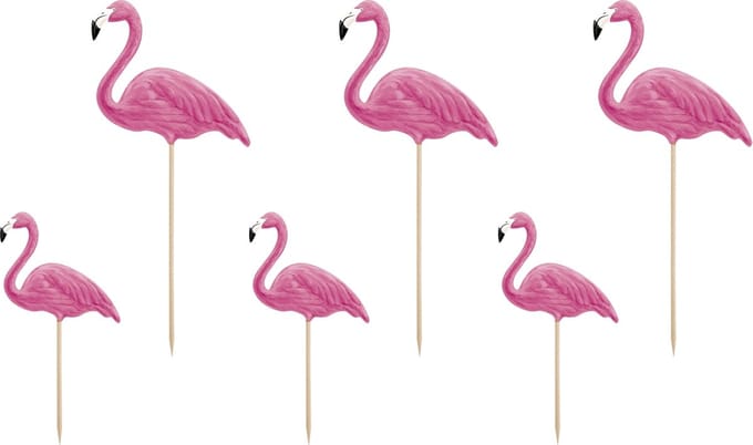PARTYDECO - 6 flamingo prikkers 23 cm voor taarten
