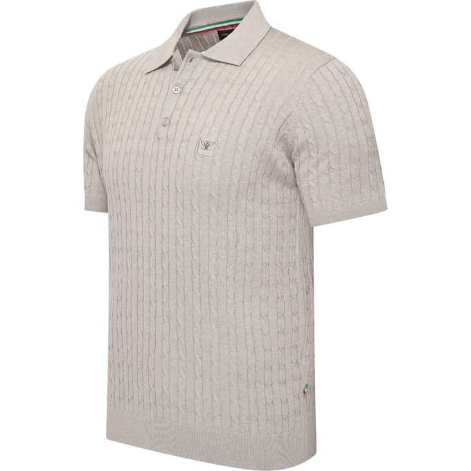 Cappuccino Italia - Heren Polo SS Caorle Cable Knit - Grijs - Maat M