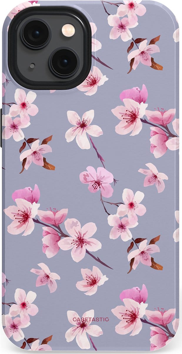 Casetastic hoesje geschikt voor Apple iPhone 13 - MagSafe - Dubbellaagse bescherming - Bloemsem Bries - Fashion Case - Zilver Lichtroze Lila