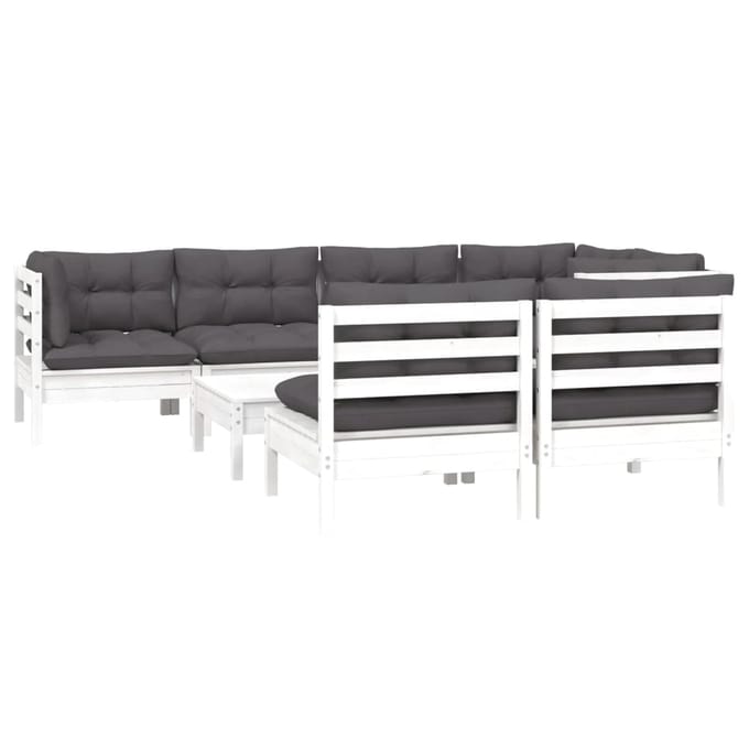 vidaXL - 8-delige - Loungeset - met - kussens - massief - grenenhout - wit