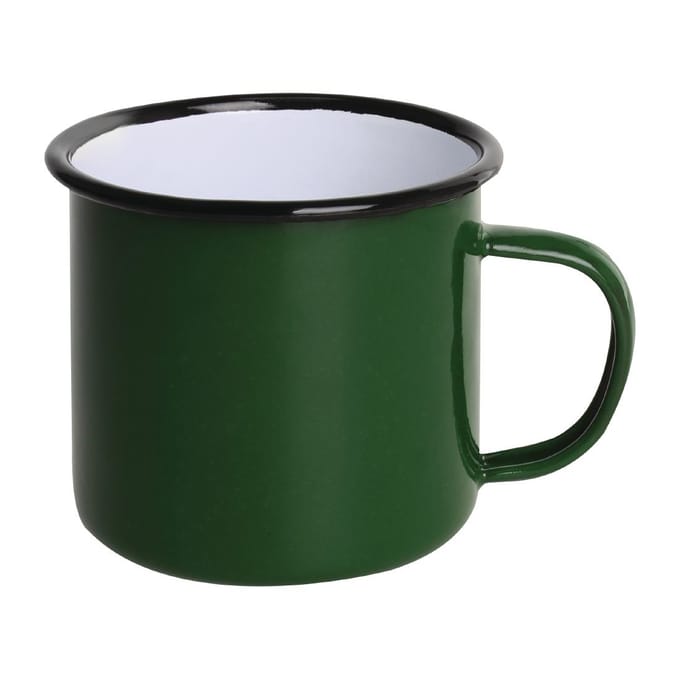 Olympia Emaille Mok 35cl - Emaille Beker Groen / Zwart - Emaille Servies ( Set van 6 )