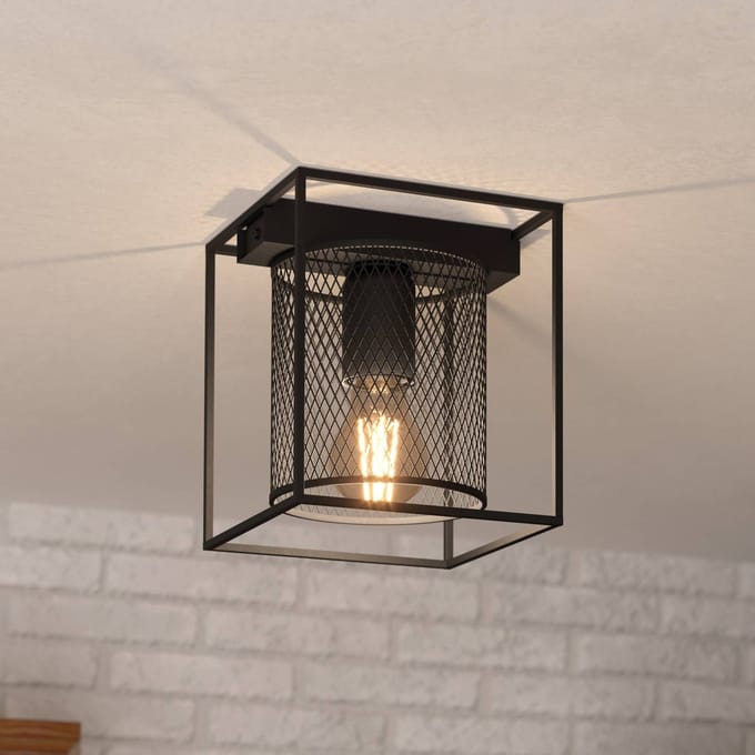 EGLO Plafondlamp Catterick, zwart, een kooikap