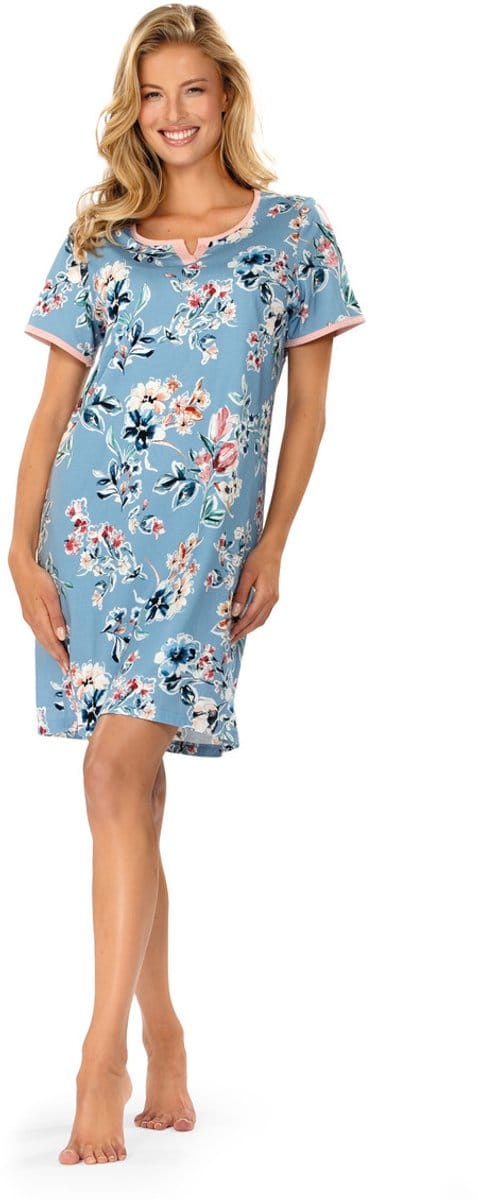 Aquablauw katoenen nachthemd Ascafa - Blauw - Maat - 50