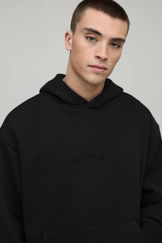 Essential BM Signature Oversized Boxy Hoodie | Black | Size Medium