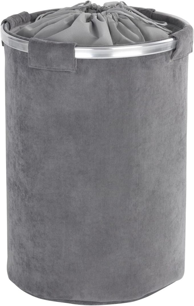 Grijze wasmand met deksel en aluminium frame, 68L