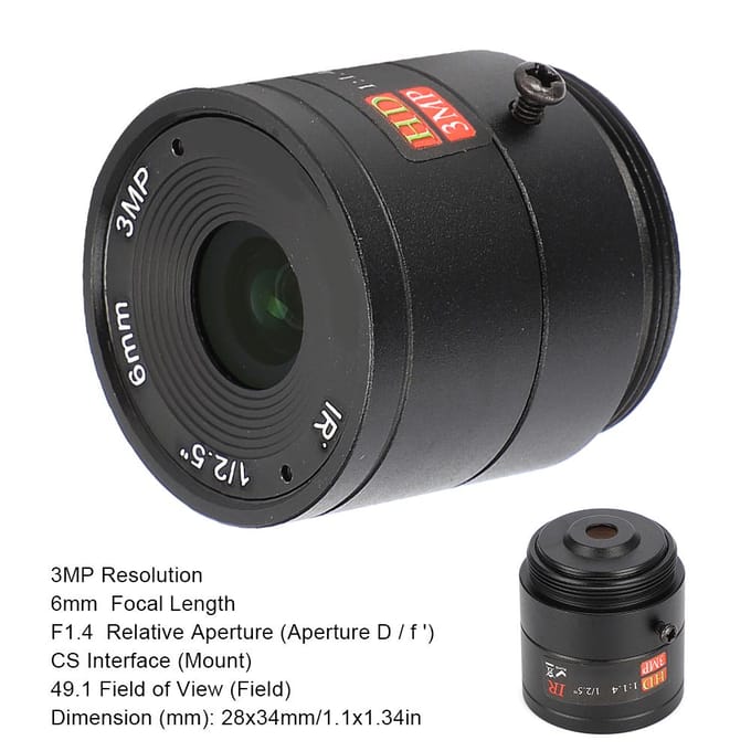 6mm 3MP HD F1.4 1/2.5 CS Mount CCTV Lens voor Camera black