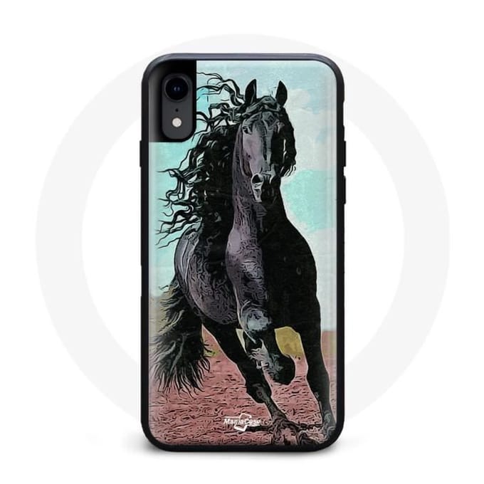Coque - Frison - Iphone XR - Souple - Noir - Motif Cheval noir