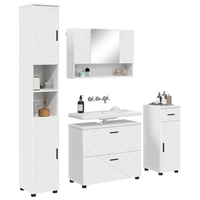 vidaXL - Badkamermeubel - Set - 4 - st - Wit - Samengesteld - Hout - en - Metaal