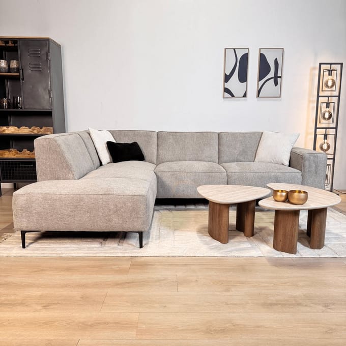 Dimehouse Hoekbank grijs chenille gemêleerd Ravi – Links - Chenille - Scandinavisch & Basic - 262 x 83 x 195 cm