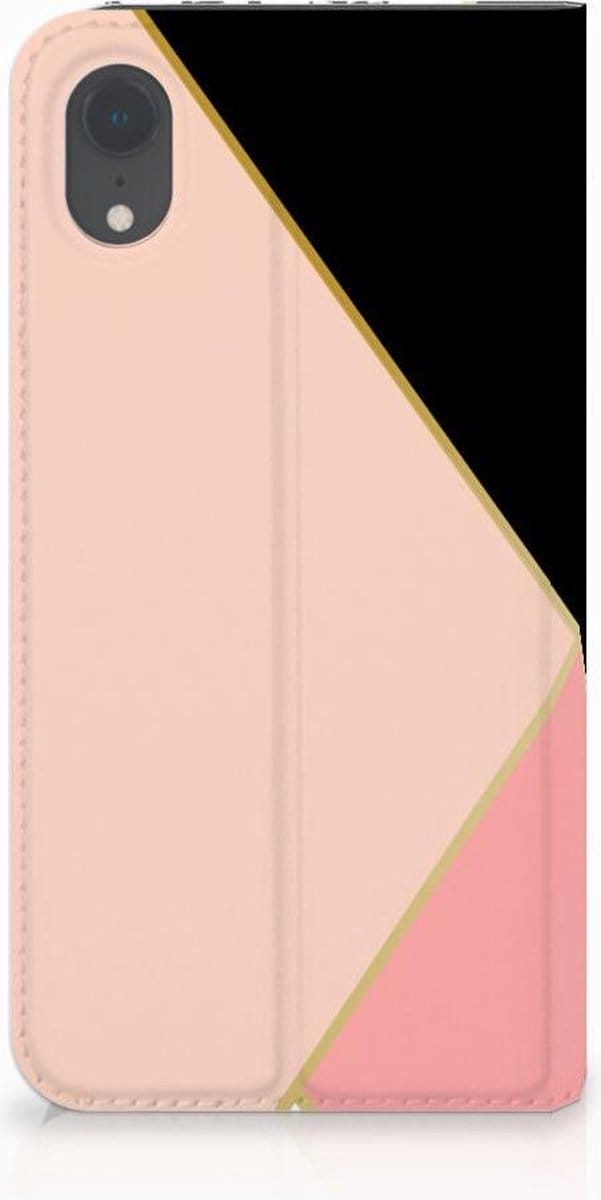 Apple iPhone Xr Stand Case Zwart Roze Vormen
