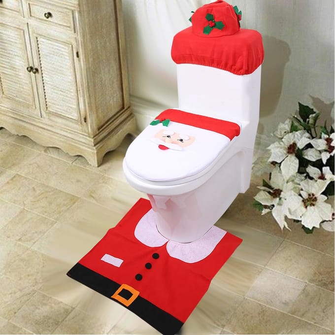 Kerstman Badkamer Toiletdeksel Mat Set voor Thuis Kerstdecoratie white