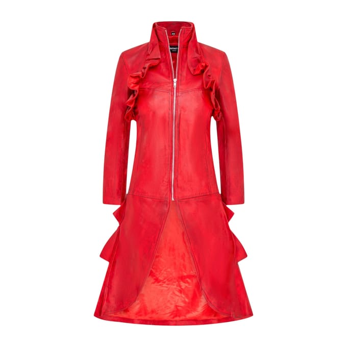 Dames Goth Rood Leren High Collar Victoriaanse Flare Tailcoat - Challa