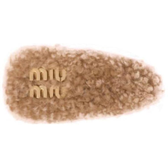 Miu Miu Logo Design Leer Metaal Schapenvacht Haarclip Damesaccessoires Bruin 5IF092_2F7T_F098L Basic Packaging-Box Not Included,F,Brown