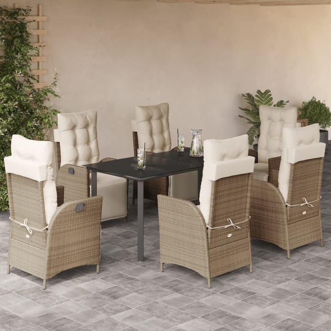 vidaXL - 7-delige - Tuinset - met - kussens - poly - rattan - beige