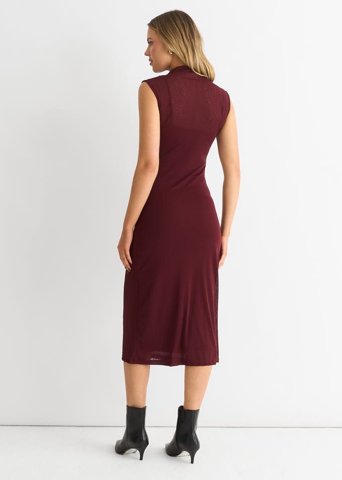 Effen midi-jurk van Jersey met ruches