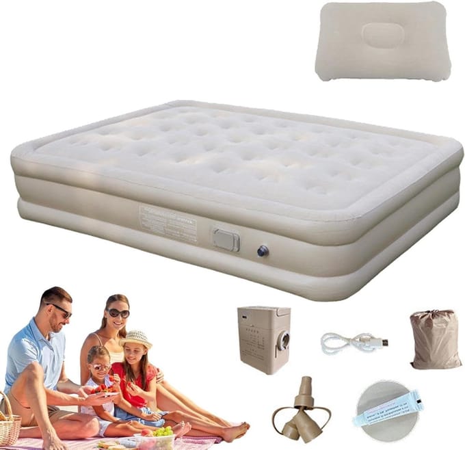 Kampeermatras - Luchtbed Tent - Buiten Slapen - Ingebouwde Pomp - Verhoogd Ontwerp - Beige