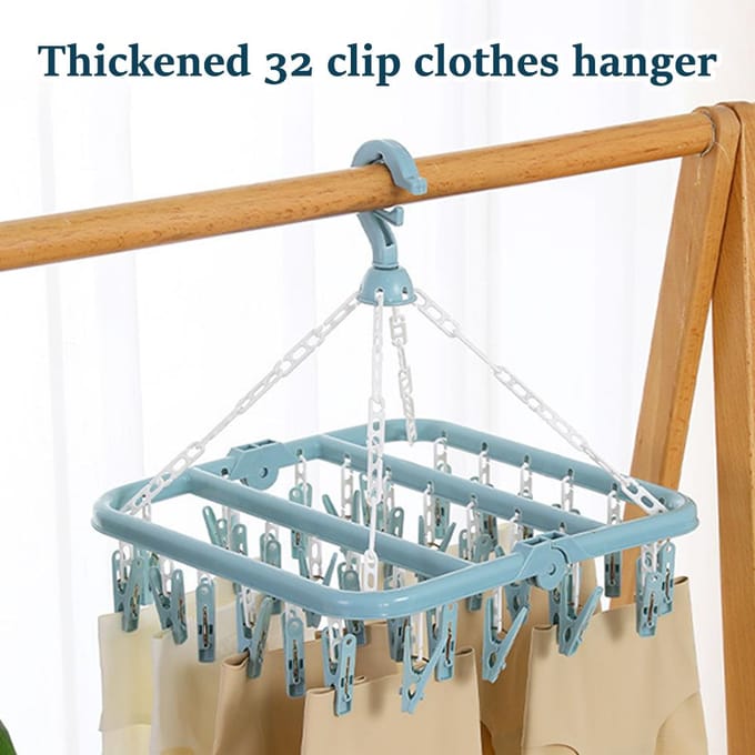 Séchoir à linge avec 32 pinces, multifonctionnel, coupe-vent, pour chaussettes