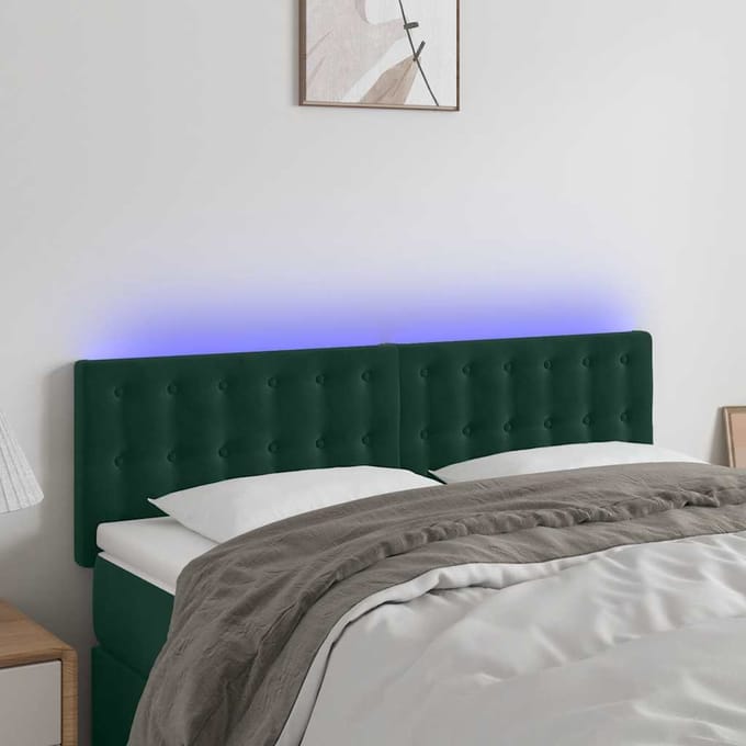 vidaXL - Hoofdbord - LED - 144x5x78/88 - cm - fluweel - donkergroen
