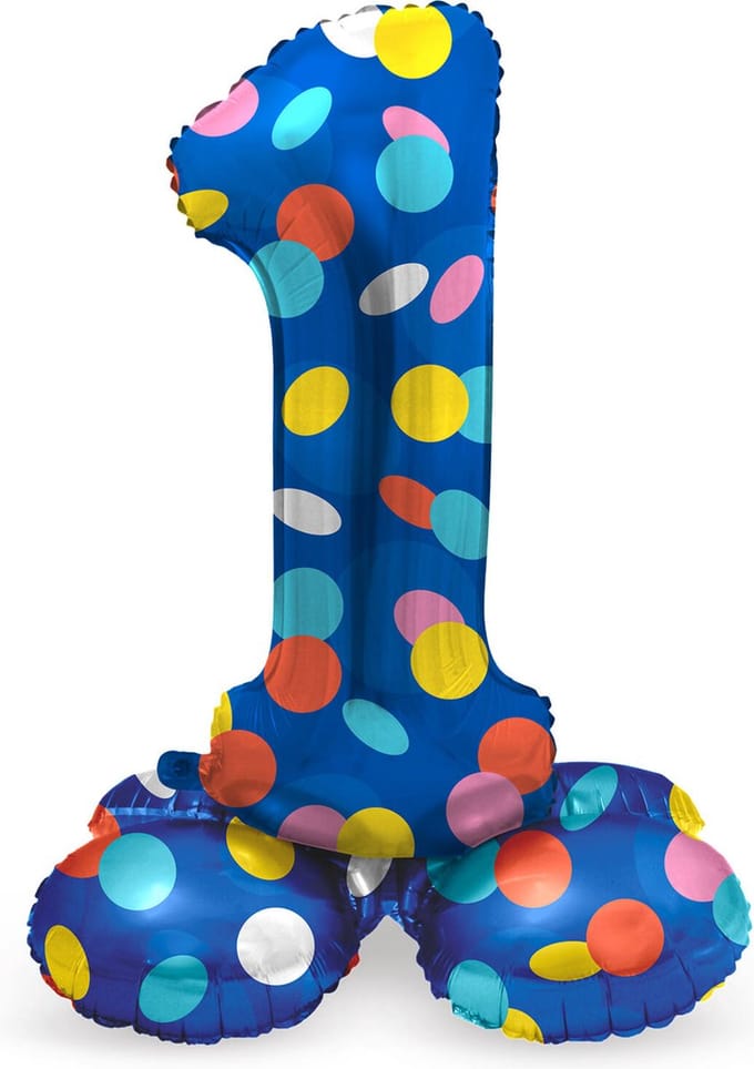 Staande Folieballon Cijfer 1 Colorful Dots - 41 cm