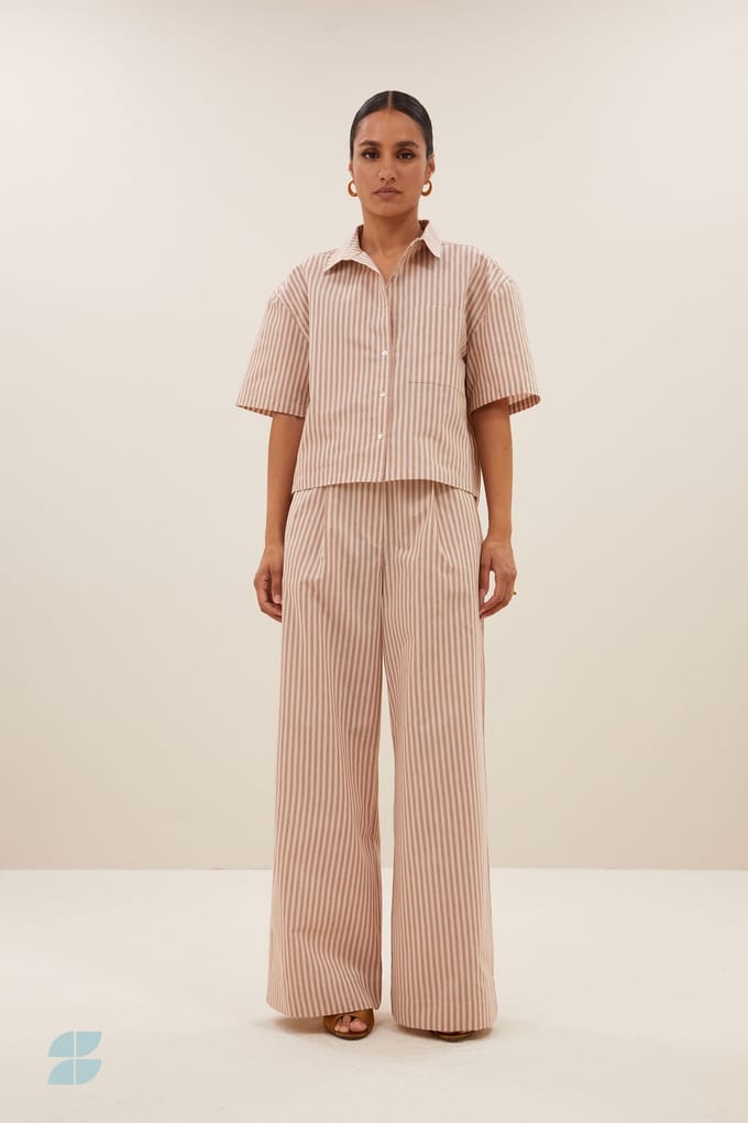 By-Bar Cris Stripe Blouse Copper Small Stripe Maat: M | Overhemden Outlet | Dames