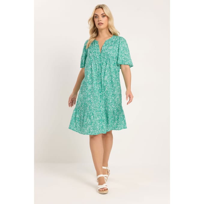 Yours Groene Smockjurk Met Fijne Bloemenprint Size 42