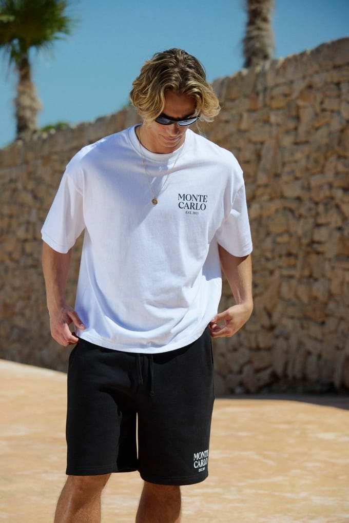 Oversized Monte Carlo T-shirt & Wijde Short Set | Black | Size Medium