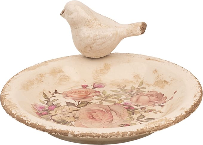 Clayre & Eef Vogelvoederbak Ø 21x10 cm Beige Keramiek Vogel