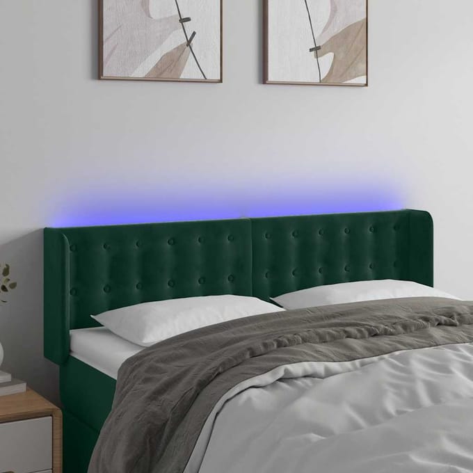 vidaXL - Hoofdbord - LED - 147x16x78/88 - cm - fluweel - donkergroen