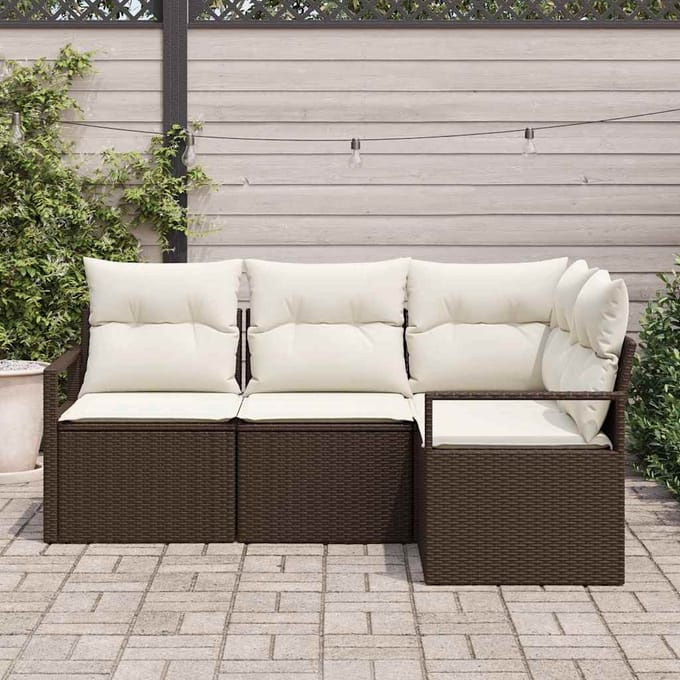 vidaXL Bankstel met kussen met opslag 4 pcs Bruin en Crème poly rattan