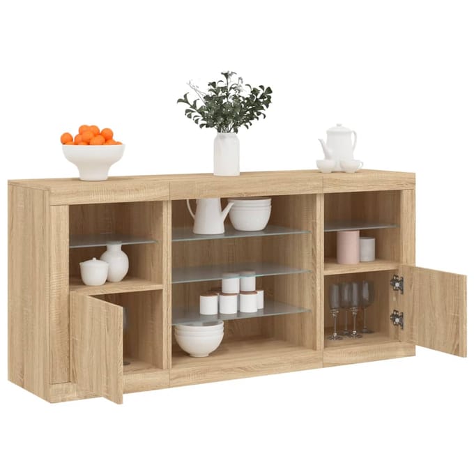 vidaXL - Dressoir - met - LED-verlichting - 142,5x37x67 - cm - sonoma - eikenkleurig
