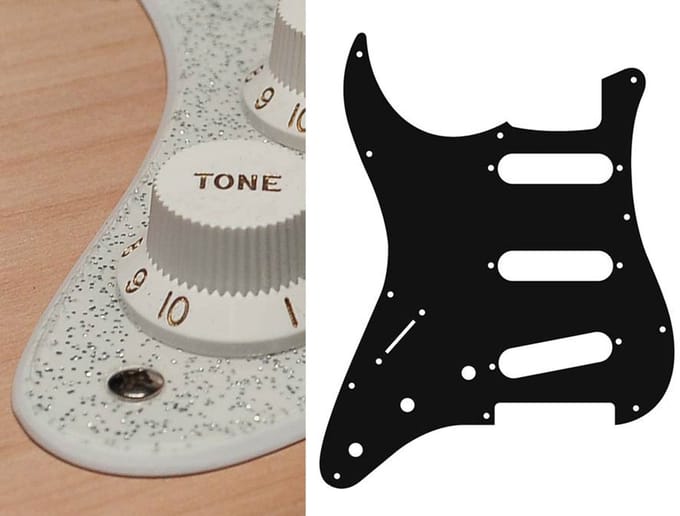 Boston SL-213-SSV pickguard, Stallion, standard, SSS, 3 pot holes, 3-5 switch, lefthanded, 2 ply, sparkling silver